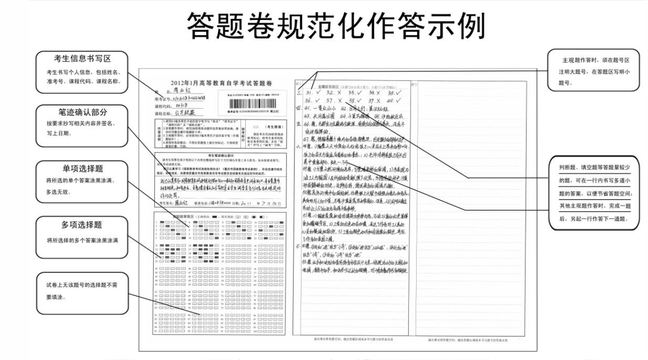 浙江自考答題卡做題范例，一起來(lái)看看！